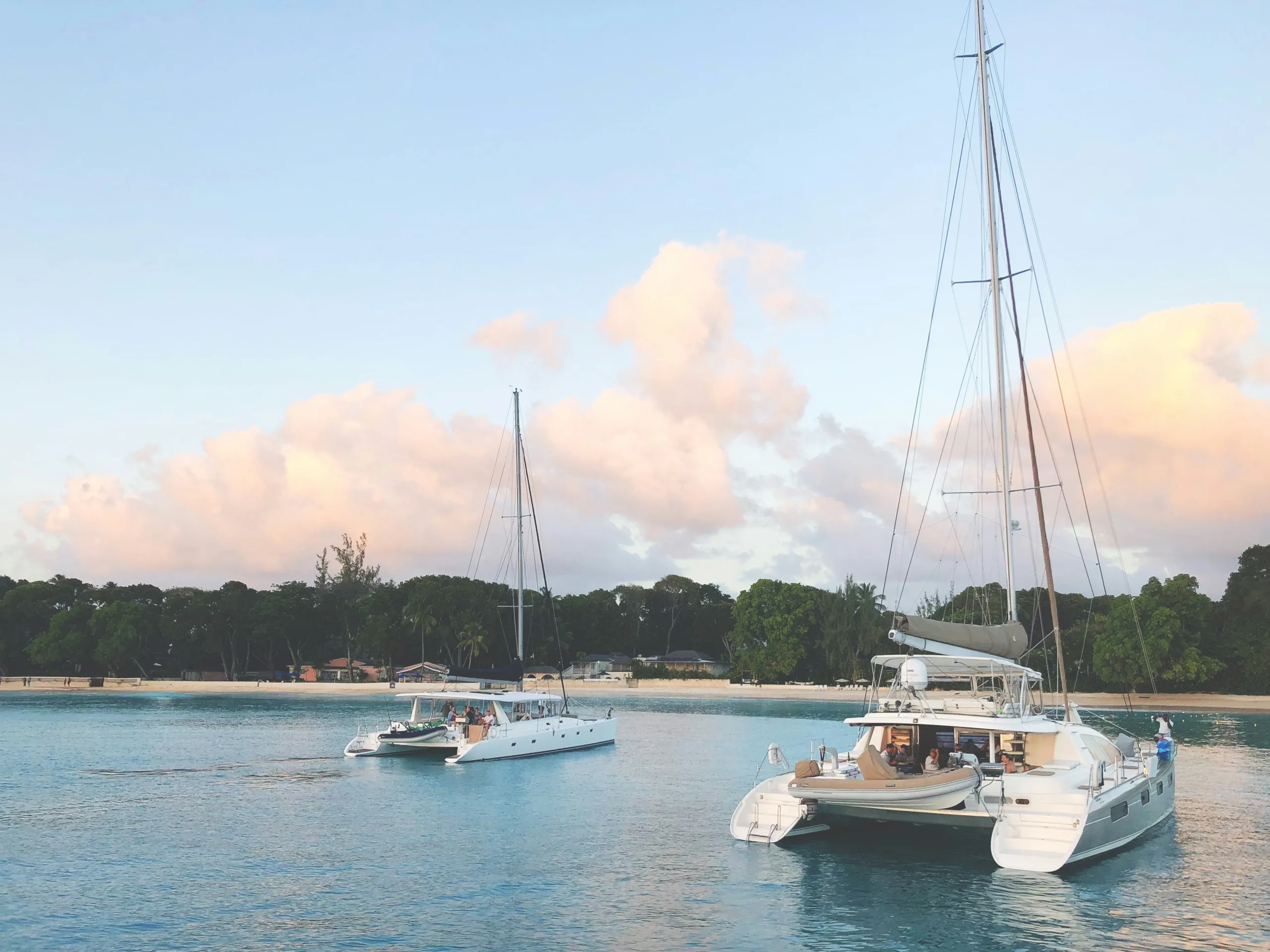 catamaran anchored near a secluded Barbados bay